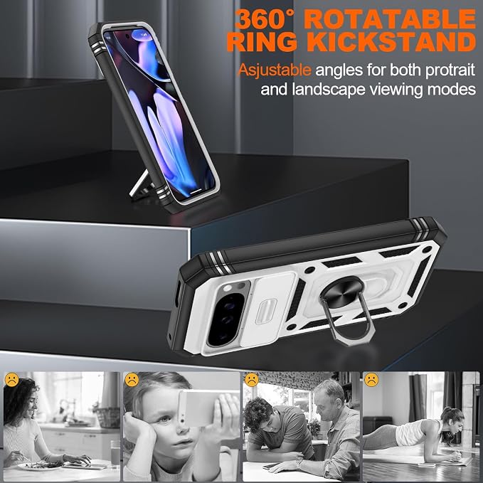 Gritup for Pixel 9 Pro XL Case Military-Grade Shockproof with Kickstand | with 2 PCS Screen Protector, Slide Camera Cover, Heavy Duty Outdoor Protection Funda para Pixel Pro 9 XL Cover, White+Black - Image 8