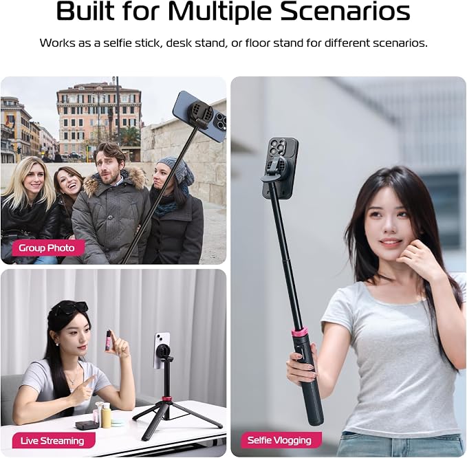 ULANZI 61'' Magnetic Selfie Stick Phone Tripod with Wireless Remote, Extendable Cell Phone Holder Stand, Compatible with MagSafe, Cellphone Tripod for iPhone 17 16 15 14 13 12 and Android Phones - Image 7