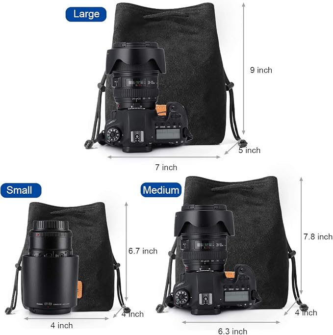 S-ZONE Soft Camera Bag DSLR Insert Handbag Drawstring Lens Case | Soft Suede, Drawstring Closure, Dust-proof, Scratch-resistant, Compatible with Canon Nikon Sony - Image 3