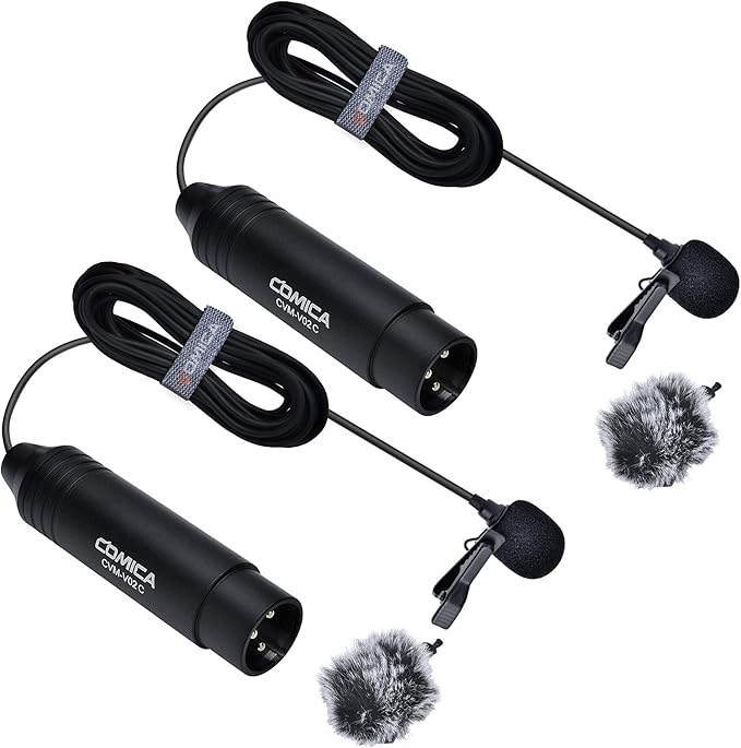 COMICA V02C Cardioid XLR Lavalier Microphone for Camcorder, Zoom Recorder | 48V Phantom Power, with Windmuff, 5.9ft Silicone Cable, XLR Lapel Mic for Interviews, Vlogging, and Studio Mixers by COMICA