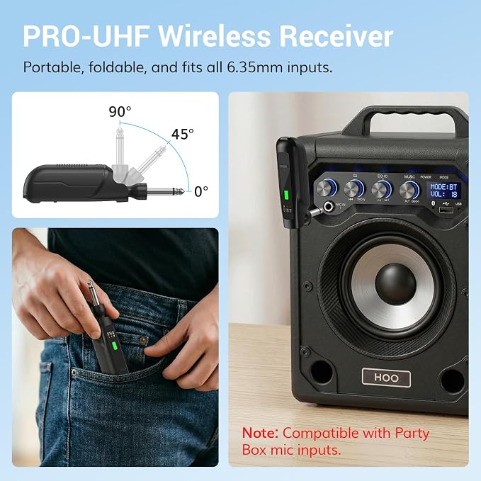 TONOR 2.4G Dual Wireless Microphones, Rechargeable Handheld Mic TW-220 | Cordless Microphones System with Receiver, Karaoke Mics for Singing, Home Party, Birthday, Church, Speech 50ft / 15 m Range - Image 4