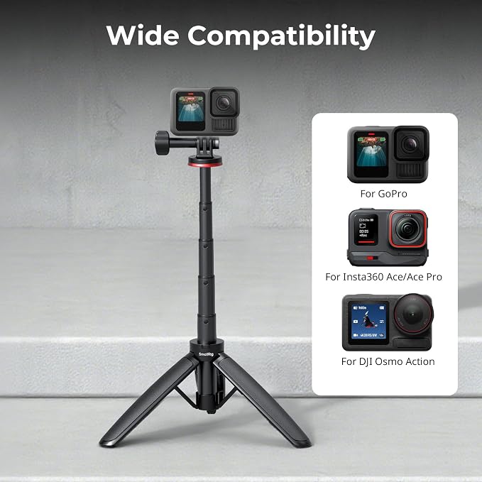 SMALLRIG Portable Action Camera Tripod, 6.5-13.6in Extendable Selfie Stick | Carabiner with Mantis Hook, Mini Table Tripod for DJI Osmo Action 6/5 pro/4, for GoPro 13/12/11, for Insta360 Ace Pro 2 -5568 - Image 4