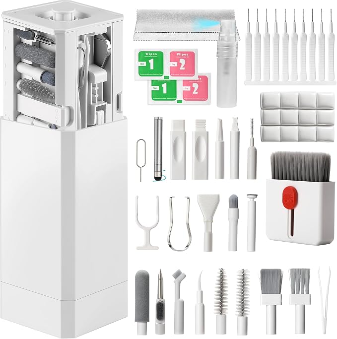 Phone Cleaning Kit (57PCS), iPhone Cleaning Kit, Airbud Cleaning Kit for AirPods, Keyboard Cleaning Kit, Charging Port Cleaner for Apple Lightning/Android USB-C (White, with 10 Mini Brush) by HISSIMO