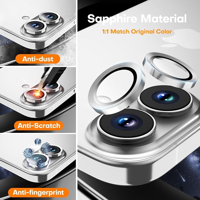 Camera Lens Protector for iPhone 17/16/16 Plus- White | 9H Tempered Glass, Metal Individual Camera Cover, Accessories, Anti-drop, Case Friendly, HD Clear, Anti-Scratch - Image 3