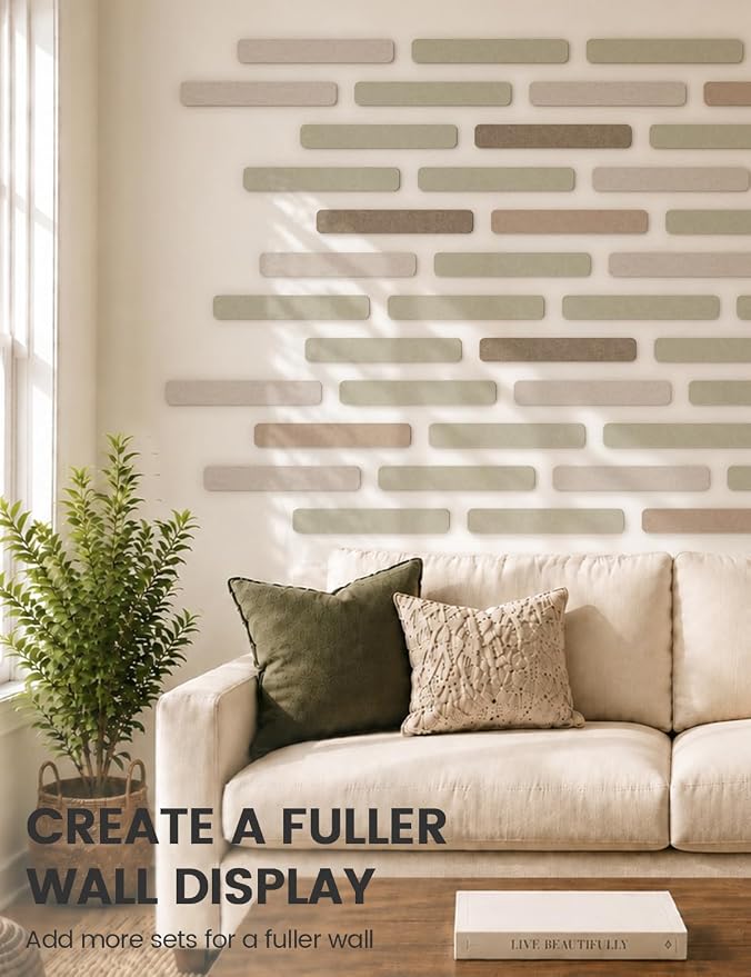 Fluxynara 13" x 2" Felt Wall Panels, Linen Dusk | 8-Pack Includes 50 Push Pins and Adhesive Tabs for Photos, Notes and Decor in Bedroom Doors, Home Office or Studios - Image 7