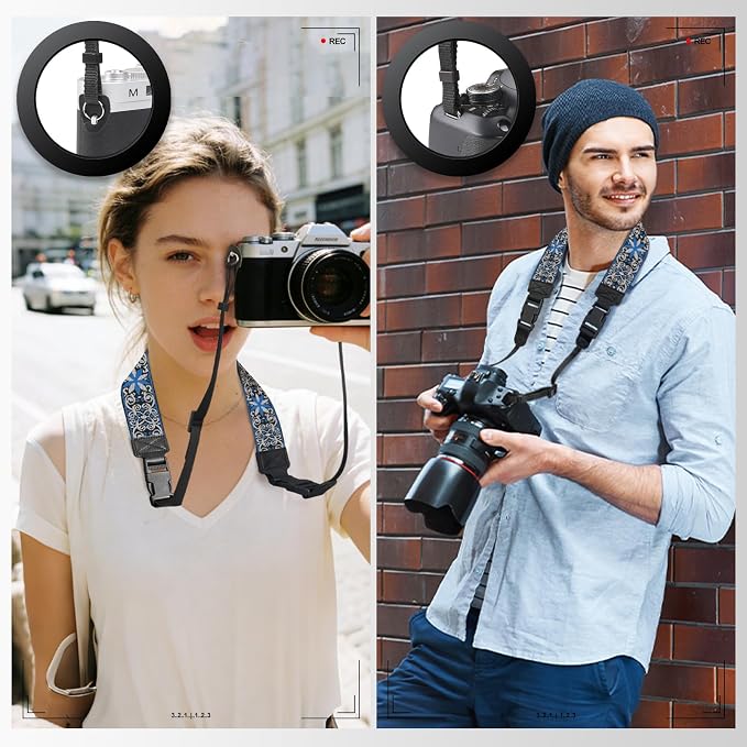 Adjustable Camera Neck Strap, Vintage Embroidered Shoulder & Crossbody Camera Strap with 4 Connection Ways, Anti-Slip Camera Strap for DSLR, Mirrorless & Camcorder, Travel & Outdoor Photography Gear - Image 3