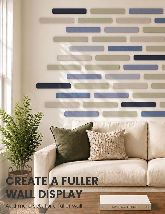 Fluxynara 13" x 2" Felt Wall Panels, Denim Mist | 5-Pack Includes 35 Push Pins and Adhesive Tabs for Photos, Notes and Decor in Bedroom Doors, Home Office or Studios - Image 7