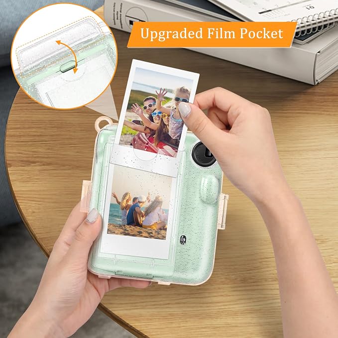 Fintie Protective Case for Fujifilm Instax Mini 12 Instant Camera - Crystal Hard Shell Cover with Upgraded Film Pocket for Storing Photos & Removable Shoulder Strap | Crystal Hard Shell Cover, Back Films Pocket, Adjustable Shoulder Strap, Scratch Pesis... - Image 4
