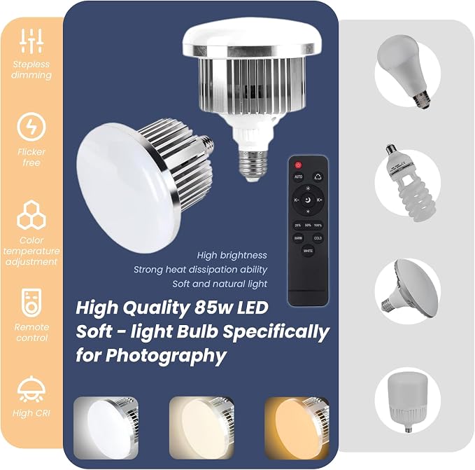 EZLucky 20" Octagonal Softbox Lighting Kit with 85W Dimmable LED Bulb | 85W bi-color softbox light with remote, 25–60" stand, and carrying bag for portraits, video, streaming, and products - Image 6