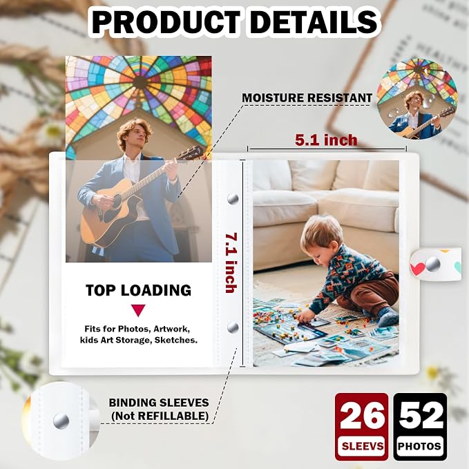 2 Pack Small Photo Albums 5x7 Pictures, 104 Photos Total, White | Leather Cover, Buckle Design, Acid-Free Pages, Top-Loading Pockets, Compact Carry, Photos Postcards & Artwork - Image 3