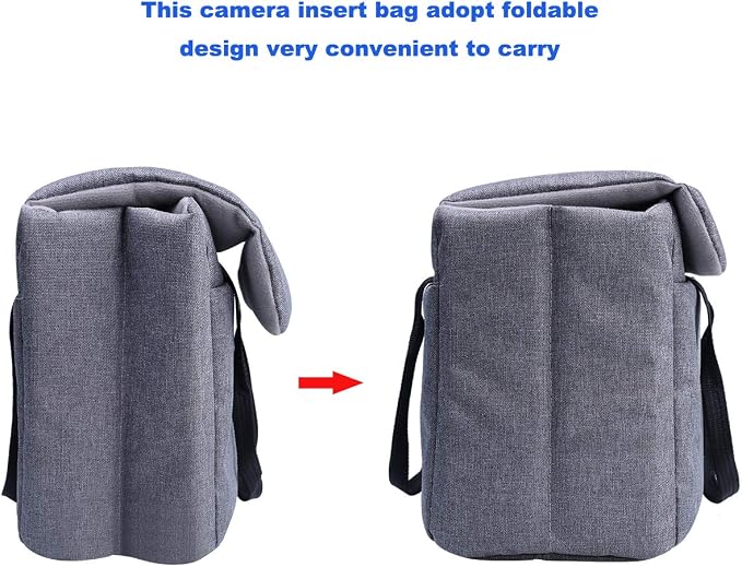 Camera Inserts Protective Bag Padded Insert Camer Cube Water Resistant DSLR SLR Case Foldable Liner for Sony,Canon,Nikon,Olympus Camera Lens Accessories Grey - Image 3