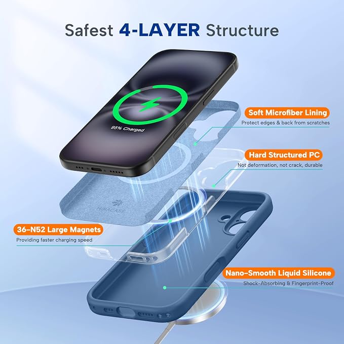 Miracase Silicone & Magnetic for iPhone 16 Case, Glass Blue | Compatible with MagSafe, Anti-Scratch Microfiber Lining, Liquid Silicone Case Shockproof Drop Protection Phone Case for 16 - Image 3