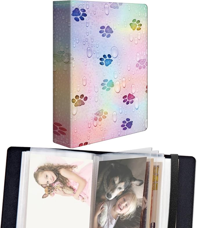 DEGDFSGR Small Photo Album 4x6 60 Pockets 120 Photos - Adventure Book Baby Photo Albums Photo Books for 4X6 Pictures Memory Book with Black Elastic Band for Photo Storage, Colorful Footprint by Unknown