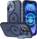 VOFATA [Upgraded] for iPhone 16 Case with Camera Cover Stand [Fit for MagSafe][9H Camera Lens Protector] Mil-Grade Protection Translucent Matte Silicone Magnetic iPhone 16 Phone Case, Blue by VOFATA