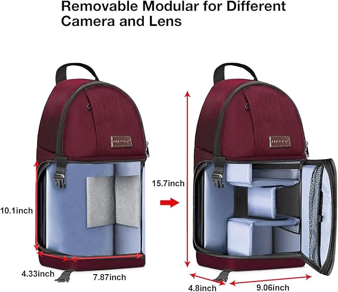 MOSISO Camera Sling Bag, DSLR/SLR/Mirrorless Camera Case Camera Backpack | Shockproof Photography Bag with Tripod Holder&Removable Modular Inserts Compatible with Canon/Nikon/Sony/Fuji, Wine Red - Image 5