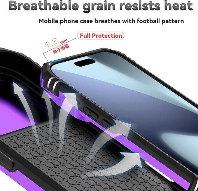 SunStory Phone Case for iPhone 17 Pro Case with HD Screen Protector & Slide Camera Cover & Rotated Ring Kickstand, [Military-Grade] Phone Case for iPhone 17 Pro, Purple - Image 7