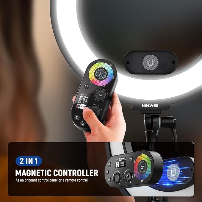 NEEWER RL45C 18" Edge Lit 45W RGB LED Ring Light with Phone Tripod Stand Remote CRI95+ 3100lux/0.5m 2500K–10000K 360° Full Colors App/2.4G Control Compatible with iPhone Selfie Makeup Video Recording - Image 4