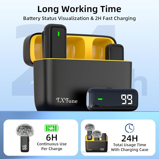 Wireless Microphone for iPhone Android Phone, USB C Mini Clip on Mic | Noise Canceling, 24H Battery Life with Charging Case, 70Ft Range, Lavalier Mic for Content Creators Video Recording Vlogging - Image 3