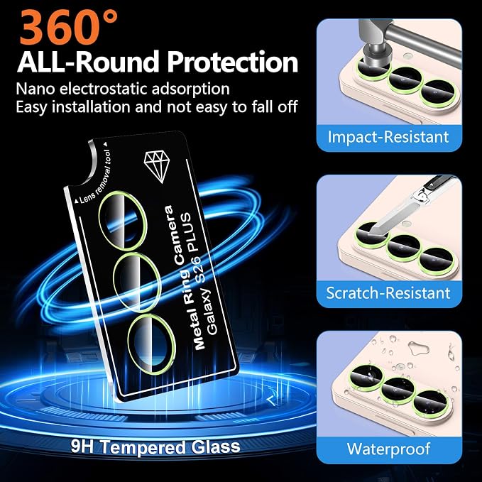 for Samsung Galaxy S26 Plus Camera Lens Protector, Individual Metal Ring Tempered Glass Lens Cover, [Strong Adsorption] Scratch Resistant Ultra-Thin HD Clear Lens Cover, 1 Set-Yellow Shine - Image 4