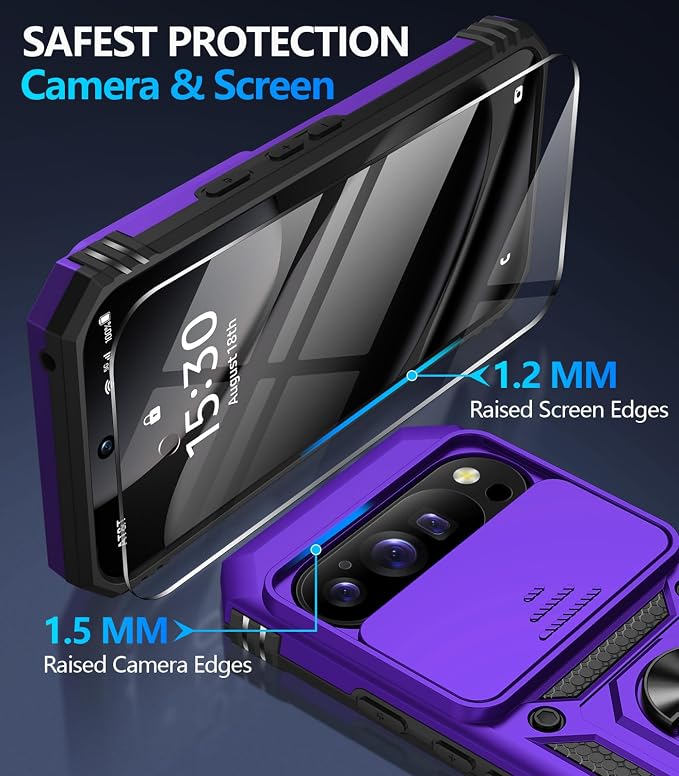 Taisairu for Google Pixel 10 Case/Pixel 10 Pro Case with Screen Protector & Slide Camera Lens Cover,Built-in Ring Stand Protective Phone Case for Pixel 10 Case/Google Pixel 10 Pro Case (Purple) - Image 7