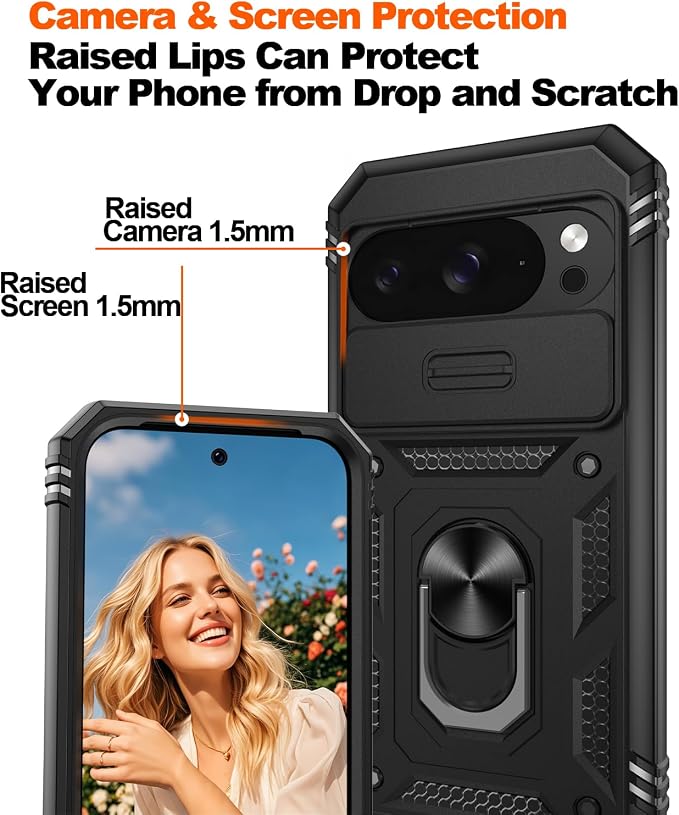 Gritup for Pixel 10 Case: Pixel 10 Pro Case with 2*Screen Protector, Magnetic Stand & Slide Camera Cover, Shock Proof Military-Grade para Google Pixel 10/10 Pro Cover, Black - Image 5