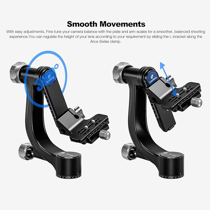 Leofoto Gimbal Head, Compact Outdoor Shooting Gimbal Head with 360° Pan Rotation, 3/8"-16 Mounting Hole and Arca-Type Clamp for DSLR/Camcorder/Camera/Telephoto, Max Load to 30kg /66.14 lb (PG-4-Black) - Image 5