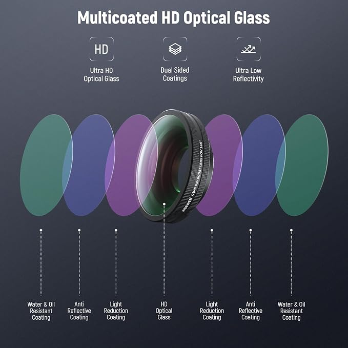 NEEWER Variable ND Filter Lens Kit Compatible with DJI Osmo Action 5 Pro/4, Screw On Multicoated HD Optical Glass ND8-32 (3-5 Stops) + 185° FOV Wide Angle Lens Action Camera Accessories, FL-54 - Image 6