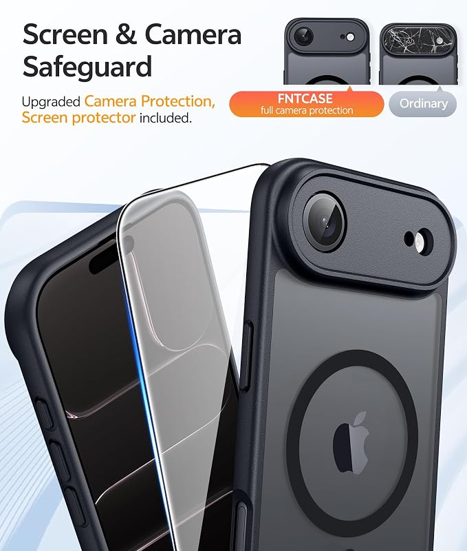 FNTCASE for iPhone Air Case, Fit for Magsafe, with Glass Screen Protector | Full Camera Protection, Translucent Matte, 14FT Military Grade Drop Proof, Shockproof Protective Phone Cover, Black - Image 4