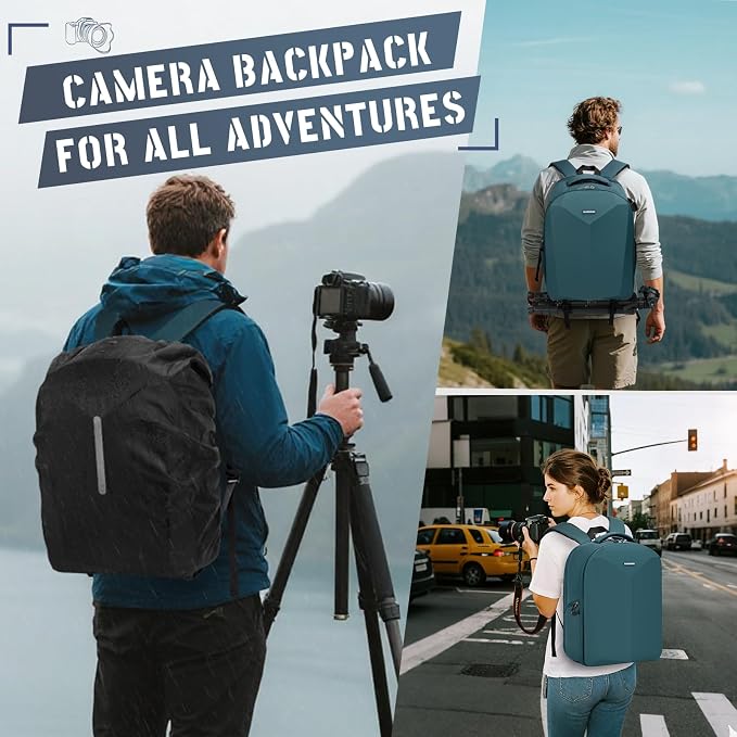 RAINSMORE Camera Backpack Hard Shell for DSLR/SLR Waterproof Camera Bag with Laptop Compartment 15.6 Inch Professional Camera Case with Rain Cover Photography Backpack Bag with Camera Lens Case Green - Image 5