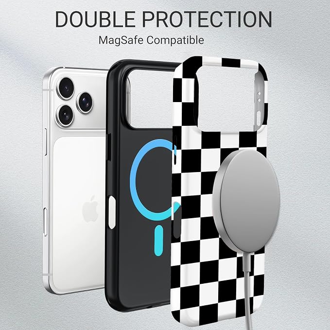 TPU Phone Case for iPhone, MagSafe Wireless Charging Compatible, Shockproof Slim Fit Protective Cover with Anti-Yellowing & Raised Camera Protection (Grid 11, iPhone 17 Pro Max(6.9")) - Image 6