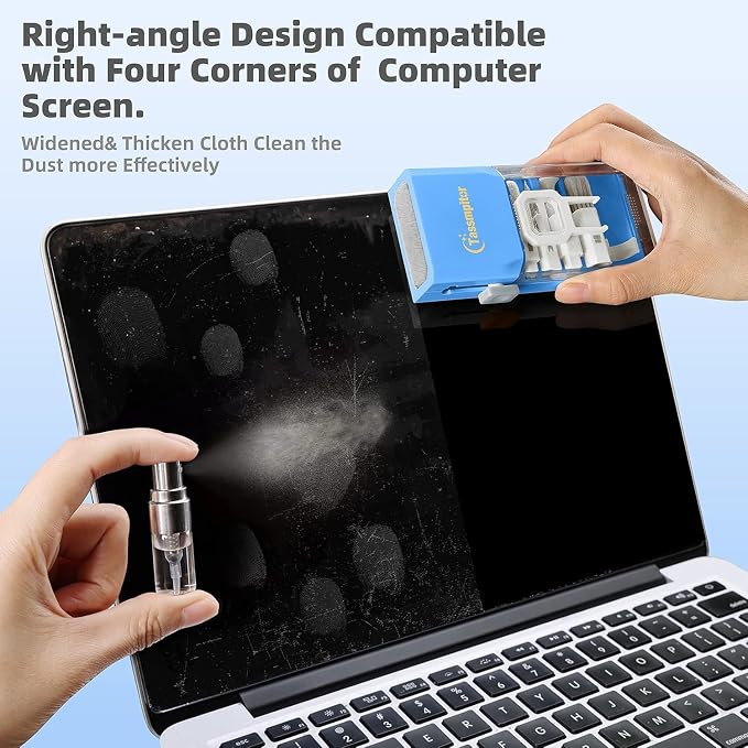 Keyboard Cleaner & Laptop Cleaning Kit for Computer Screen, SkyBlue | High-density Soft brush, Screen Cleaner Spray,2mm Thicken Large Microfiber Polishing Cloth,Metal Pen Tip,Flocking Sponge - Image 3
