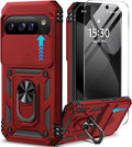 Taisairu for Google Pixel 10 Case/Pixel 10 Pro Case with Screen Protector & Slide Camera Lens Cover,Built-in Ring Stand Protective Phone Case for Pixel 10 Case/Google Pixel 10 Pro Case (Red) by Taisairu