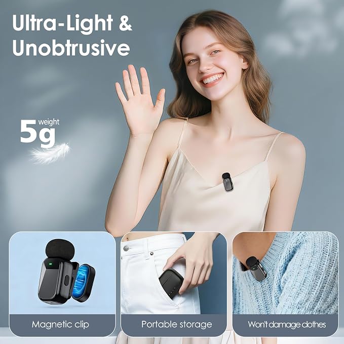HEHOTTC Mini Wireless Lavalier Microphones for iPhone 15/16/17 & Android, 30H Battery Life with Charging Case, Lapel Microphone Wireless for Video Recording Vlogging - Image 3