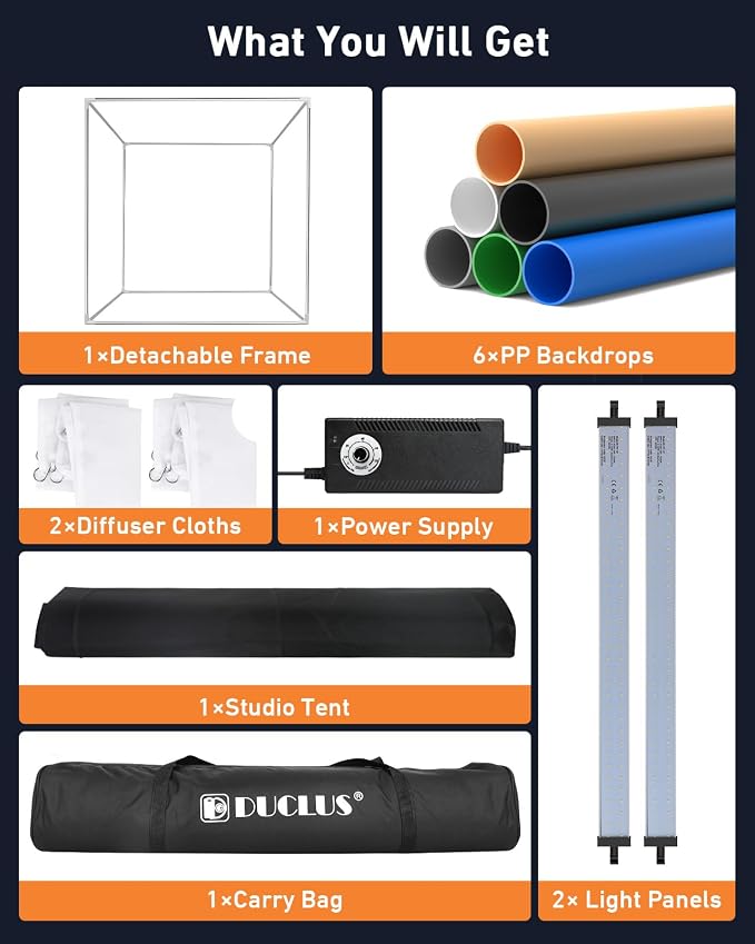Photo Light Box 24x24 inch, Portable Shooting Tent Kit, Professional Dimmable Photo Studio Light Box with 100 LED Beads & 6 Color Backdrops for Jewelry and Food Items Product Photography - Image 7