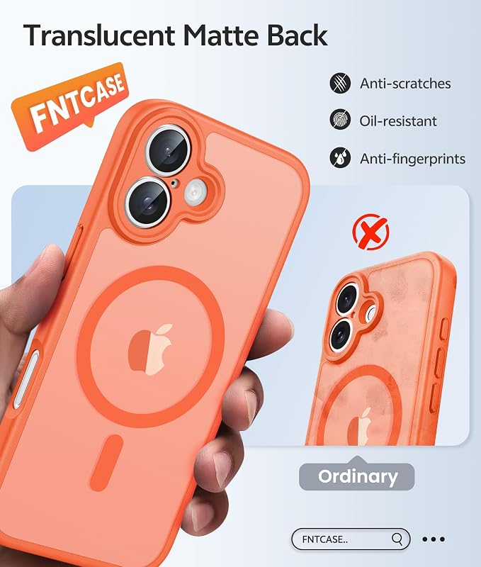 FNTCASE for iPhone 17 Case, Compatible with Magsafe, Glass Screen Protector | Full Camera Protection, Translucent Matte, 14FT Military Grade Drop Proof, Shockproof Protective Phone Cover, Orange - Image 6