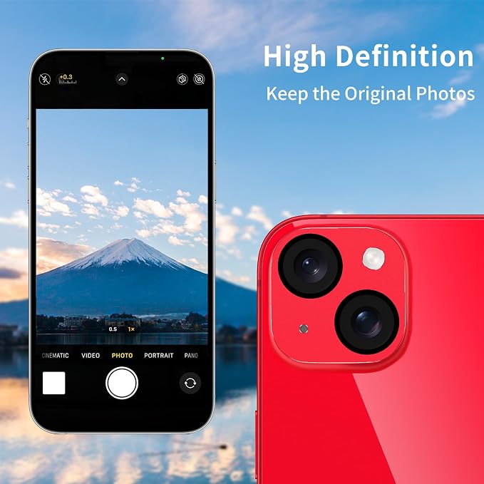 Camera Lens Protector for iPhone 14 /iPhone 14 Plus Metal Camera Cover Film, 9H Tempered Glass, Anti-Scratch, Case Friendly - Red - Image 3