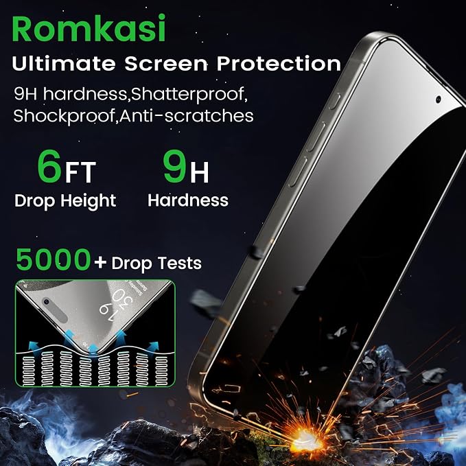 Romkasi 4 Pack Privacy Screen Protector for iPhone 15 Pro Max 6.7 Inch with 4 Pack Camera Lens Protector, Anti Spy Tempered Glass Film, Anti-Scratch, Touch Sensitive, Case Friendly - Image 4