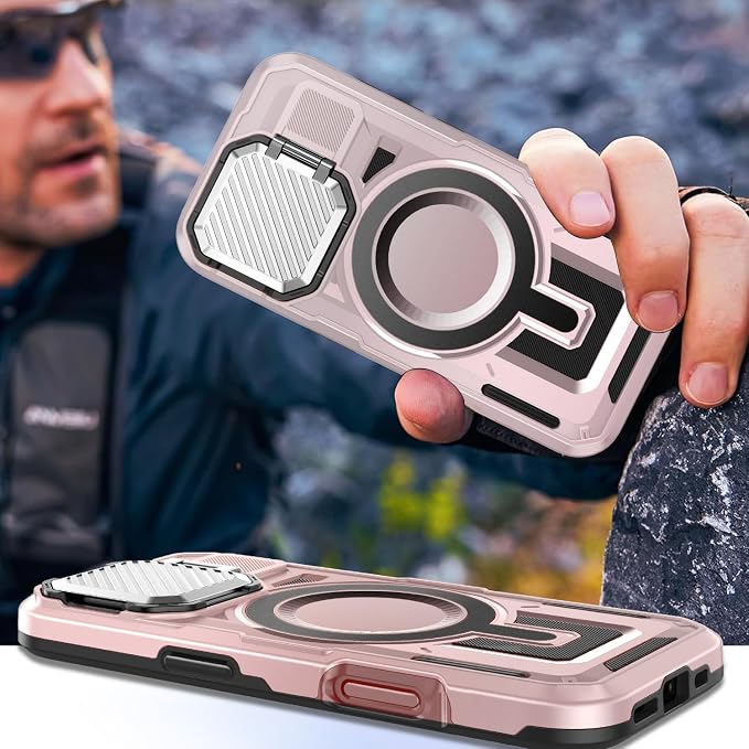 Camera Stand Case for iPhone 16 Pro Max, [Compatible with Mag Safe] [Lens Cover] 2024 Version Military Grade Protective Soft Case for iPhone 16 Pro Max 6.9 inch Men Women, Pink - Image 7