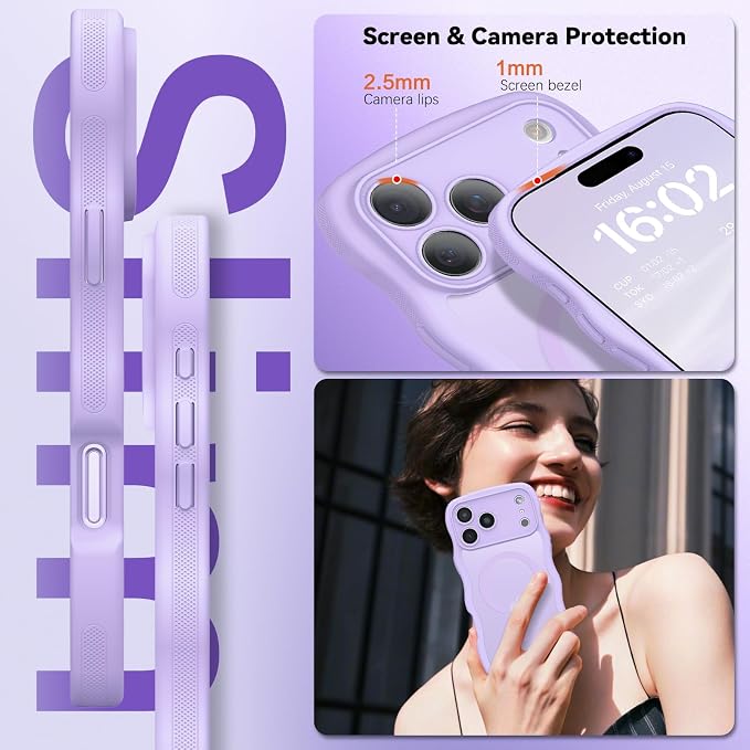 BENTOBEN Magnetic for iPhone 17 Pro Max Case, Cute Wavy [Full Camera Protection][Compatible with MagSafe] Matte Anti-Slip Bumper Women Girls Boys Protective Cover for 17 ProMax 6.9", Lavender Purple - Image 6