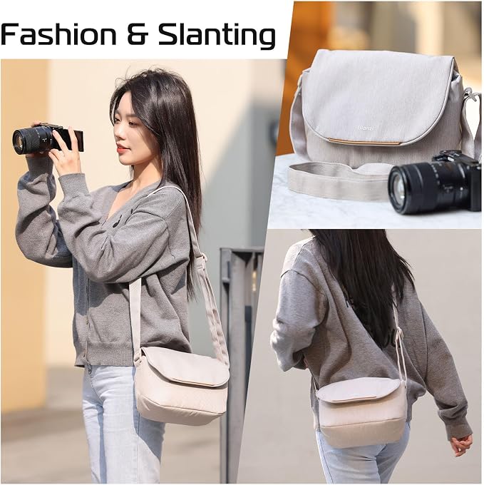 ULANZI 3L Camera Bag, Professional SLR/DSLR Crossbody Bag Shoulder Case | 9.1x4.3x7.1 inch Bag Compatible with Sony Canon Nikon Mirrorless Cameras, Splash-Proof Polyester Lightweight 235g Beige Gray - Image 9