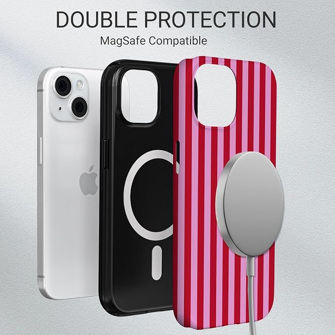 TPU Phone Case for iPhone 15, MagSafe Wireless Charging Compatible, Shockproof Slim Fit Protective Cover with Anti-Yellowing & Raised Camera Protection (Stripes 4, iPhone 15) - Image 6