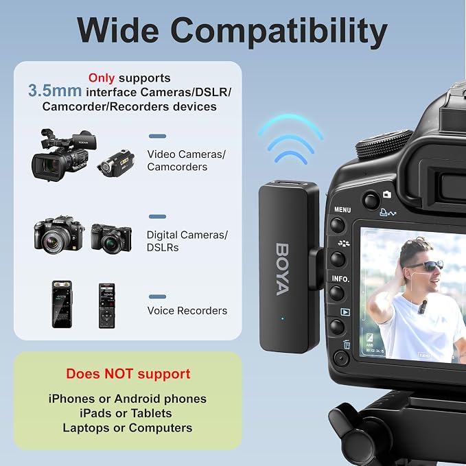 BOYA BY-V4 Wireless Microphones for Cameras DSLR Camcorder with Charging case, 12H Battery Life, 650ft Range, 4-Channel Omnidirectional Noise Canceling Lavalier Mic for Live Streaming Vlog - Image 5