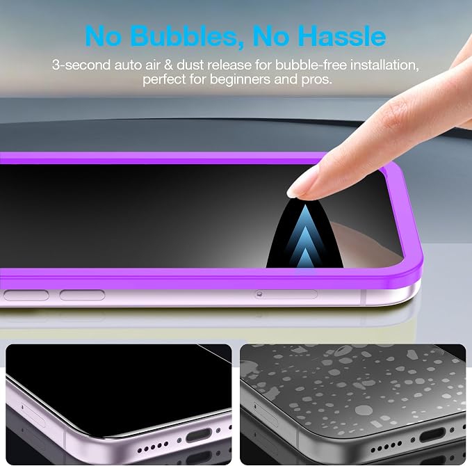 Fotbor [3+3 Pack Privacy Screen Protector for iPhone 17, 26° Anti-Spy & Blue Light Filter Tempered Glass with 3 Camera Lens Protectors, 3X Reinforced, Easy Alignment - Image 6