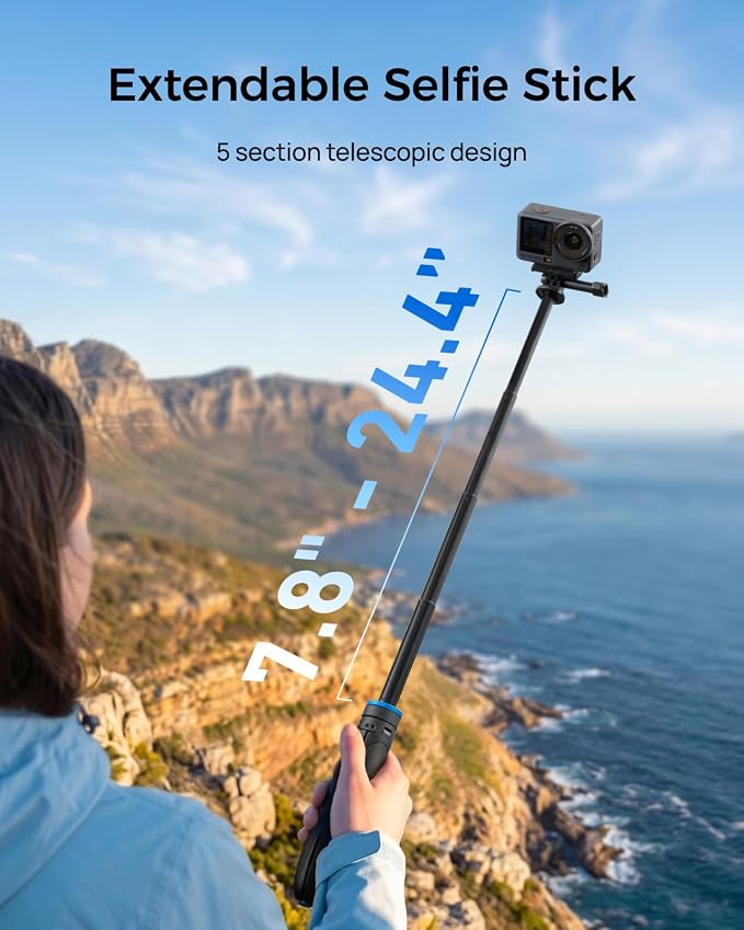 TELESIN 0.1s Auto Open Mini Selfie Stick Tripod for All Action Camera | 65cm/25.5in Tripod for DJI Osmo Action 6 5 Pro 4 3 Nano Pocket 4 3 GoPro HERO 13 12 Black Insta360 Luna Ultra X5 X4 Xtra Edge - Image 4
