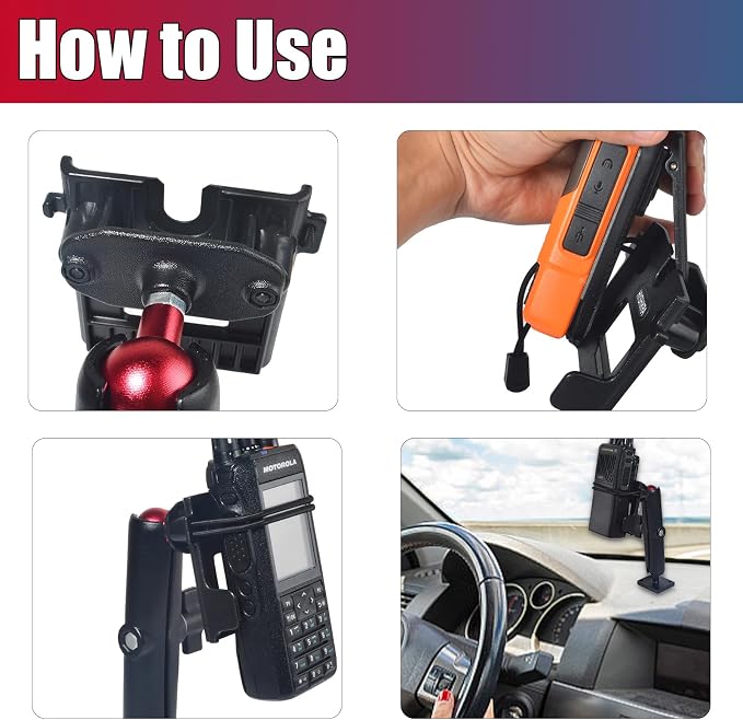 Walkie-Talkie CB Mic Adapter with 1" Ball Adapter Mount Holder Clamp, Universal Radio Bracket Clip Attachment 25mm Ball Adaptor for BaoFeng Kenwood Yaesu Midland Motorola Quansheng HT - Image 5