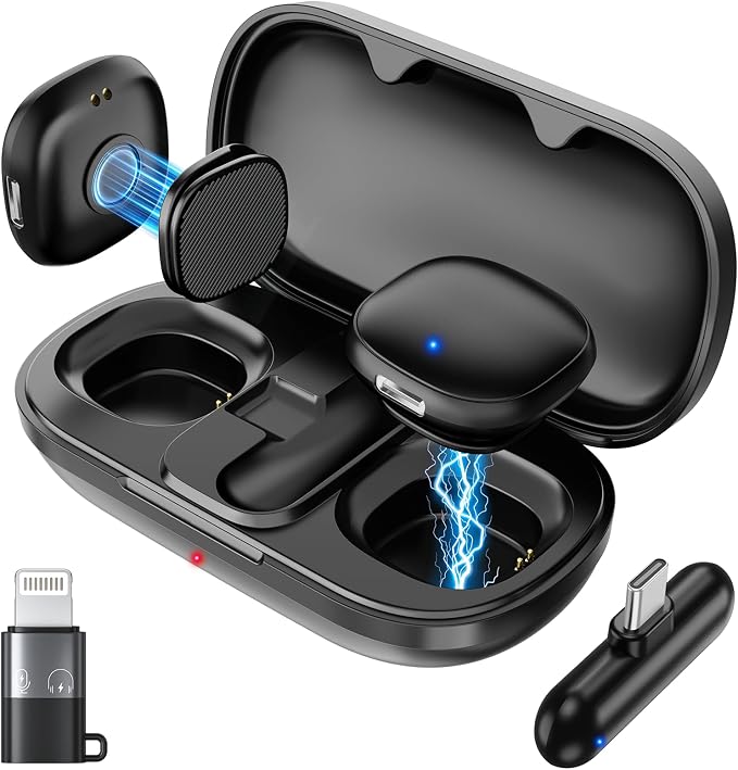 Magnetic Wireless Lavalier Microphone for iPhone 16 15 14 Pro Max Android Camera, 3-Level AI Noise Canceling & 48kHz Hi-Fi, 2-Person Wireless Mic for TikTok YouTube Vlog Recording, 40H by Unknown