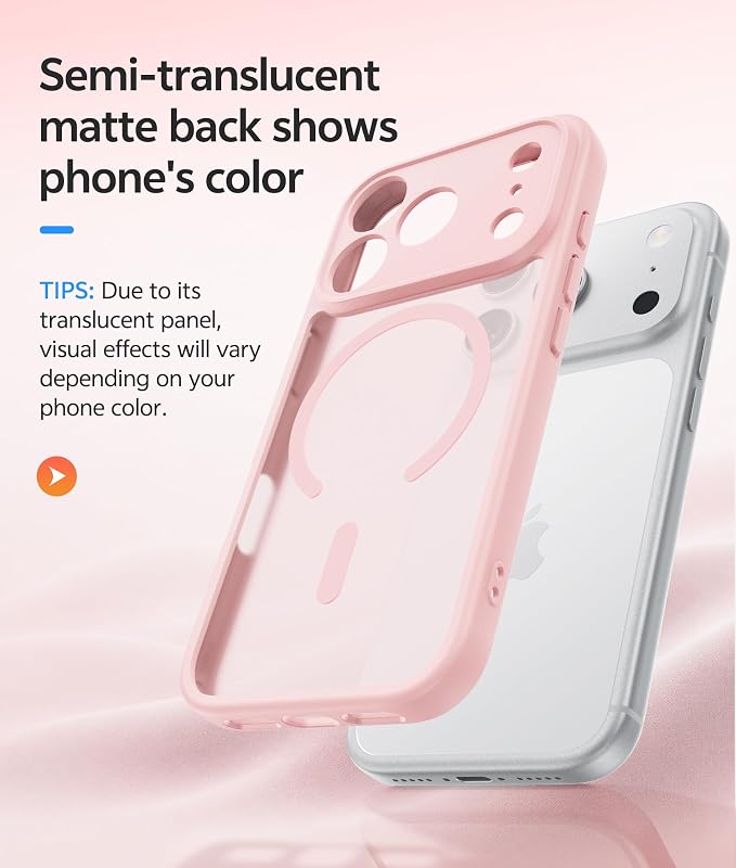 FNTCASE for iPhone 17 Pro Max Case, Fit for Magsafe, Screen Protector | Full Camera Protection, Translucent Matte, 14FT Military Grade Drop Proof, Shockproof Protective Phone Cover, Light Pink - Image 5
