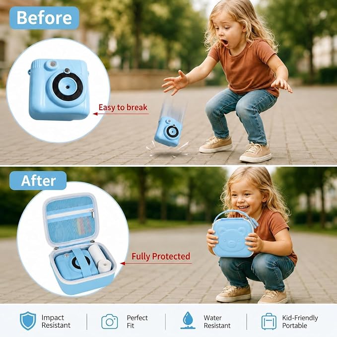PAIYULE Kids Instant Print Camera Case for ESOXOFFORE for Dylanto | Hard Shell,Mesh Pocket,Wrist Strap,for Gofunly,for GREENKINDER,for DUDUDRAGON,for Zostuic,for Careenoah (Box Only)SkyBlue - Image 4