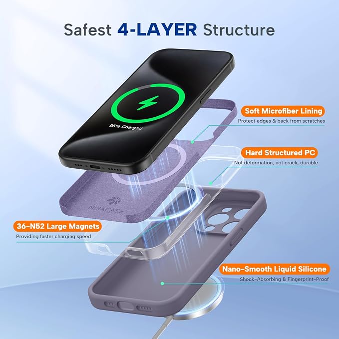 Miracase Magnetic for iPhone 15 Pro Case, Silicone, Soft Microfiber Lining - Image 3