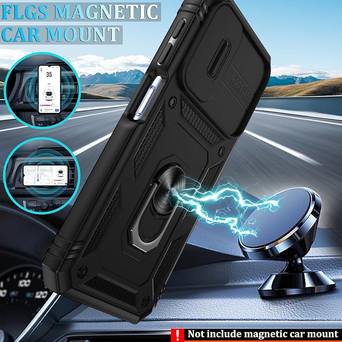 Fit for Samsung Galaxy A25 5G Phone Case with 2PCS Screen Protector, Build in 360° Rotating Ring Kickstand, Military Grade Protective Case for Samsung A25 Case Phone, Black - Image 5